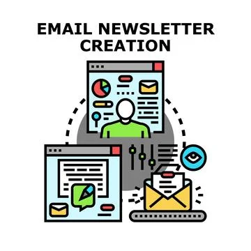 Email newsletter creation process with content management and sending Stockillustratie