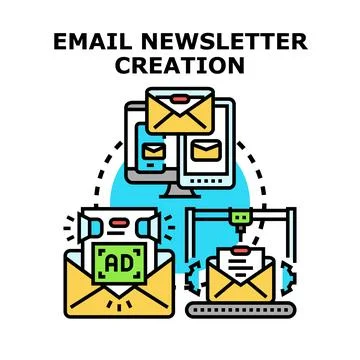 Email newsletter creation process for digital marketing campaign Illustrazione stock