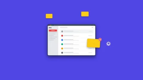 Email Notification Animation Concept with Floating Icons and Mail Interface Stock Footage 347626315