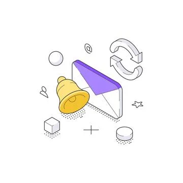 Email Notification Bell And Sync Symbol Isometric Vector Illustration For W.. Stock Illustration