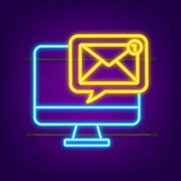 Email notification concept. Neon icon. New email. E-mail Marketing. Notification Ilustração Stock