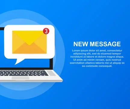 Email notification concept. New email on the laptop screen. Vector illustrati Illustrazione stock