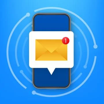 Email notification concept. New email on the smart phone screen. Vector stock Stock Illustration