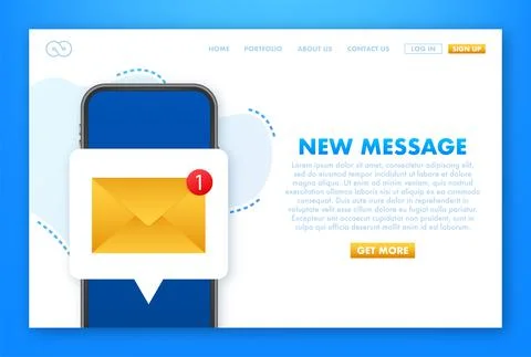 Email notification concept. New email on the smart phone screen. Vector stock Stock Illustration