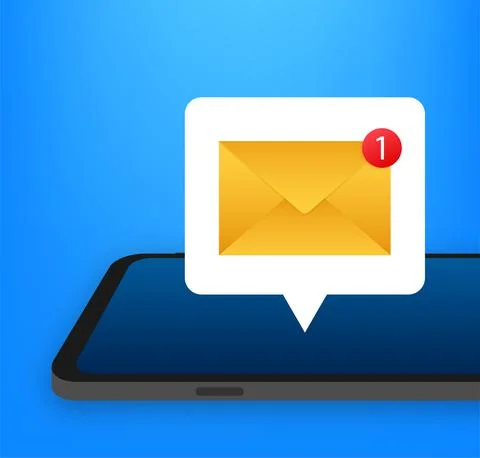 Email notification concept. New email on the smart phone screen. Vector stock Stock Illustration