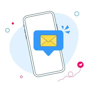 Email notification concept. New email on the smartphone screen. Mail envelope Stock Illustration