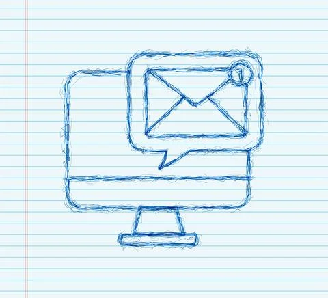 Email notification concept. sketch icon. New email on the smart phone screen Illustrazione stock