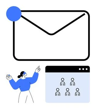Email Notification Concept with User Interface and Team Collaboration Element Ilustración de archivo