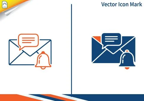 Email notification message ring bell vector icon mark symbol. Ilustración de archivo