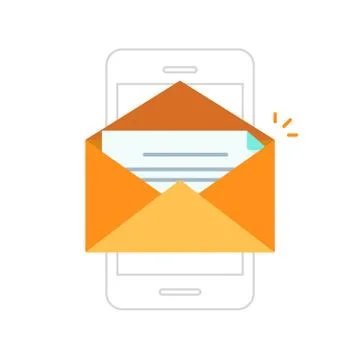 Email notification mobile phone, envelope with new message on smartphone Stock Illustration