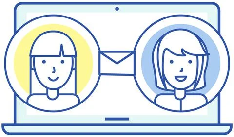 Email notification near user profiles. People use virtual mailbox, app for Stock Illustration