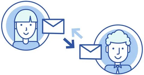 Email notification near user profiles. People use virtual mailbox, app for Stock Illustration
