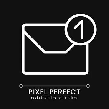 Email notification pixel perfect white linear icon for dark theme Stock Illustration