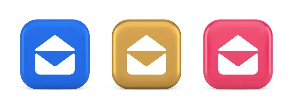 Email open envelope letter received incoming message button 3d realistic icon Stock Illustration