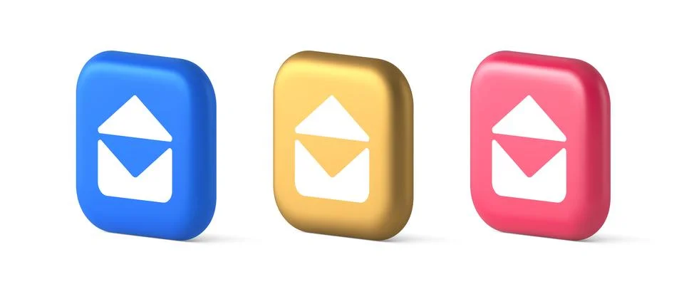 Email open envelope letter received incoming message button 3d realistic icon Stock Illustration