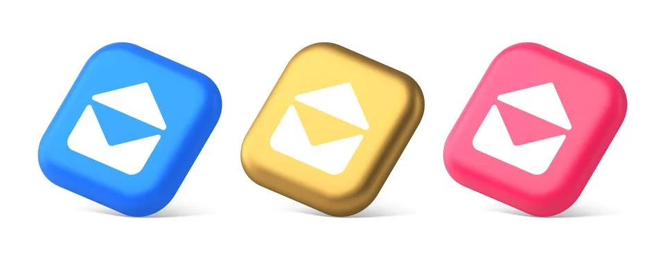 Email open envelope letter received incoming message button 3d realistic blue Stock Illustration