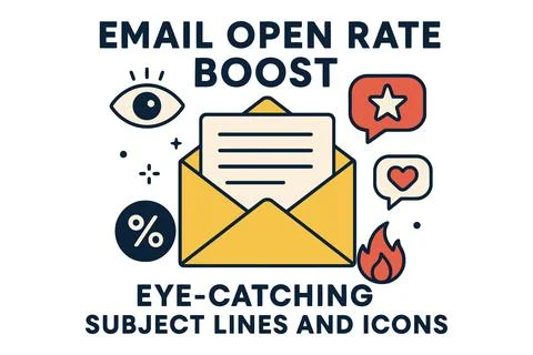 Email open rate boost with eye catching subject lines and icons Stock Illustration