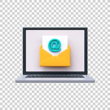 Email or message notification. 3d email icon on laptop screen Illustrazione stock