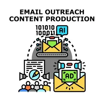 Email outreach content production using artificial intelligence Illustrazione stock