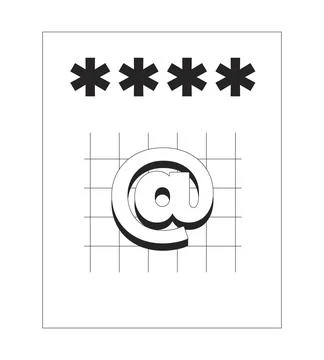 Email password code sheet 2D line object Stock Illustration