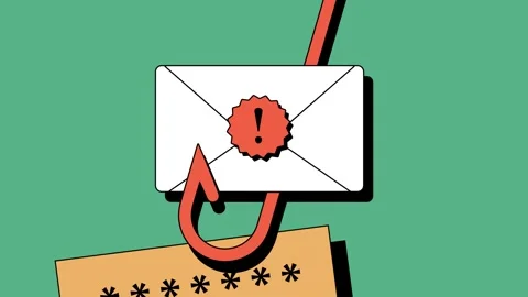 Email Phishing Attack Animation. Scam email with hook flies out Stock Footage 335262853