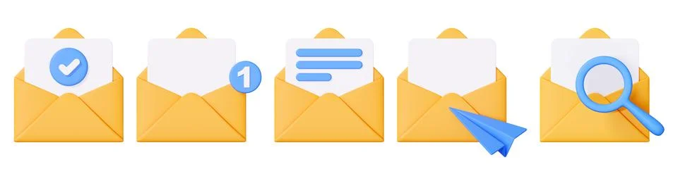 Email Process Icons Set with Notifications Stock Illustration