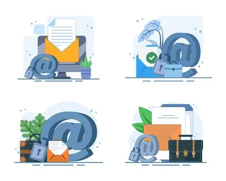 Email protection set illustrating padlock security, data encryption. Stock Illustration