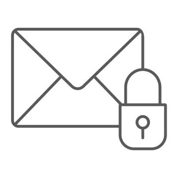 Email protection thin line icon, mail and security, envelope sign, vector Stock Illustration