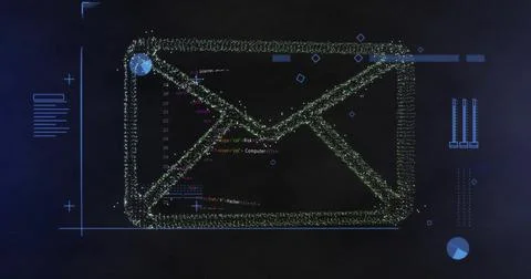 Email security and data encryption image over computer code background Illustrazione stock