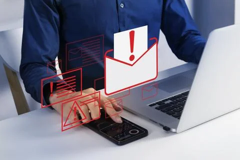 Email security concepts and alerts to prevent email hacking, document prote.. 스톡 사진