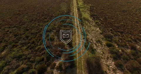 Email security icon animation over aerial view of rural landscape Stock Footage 306267927
