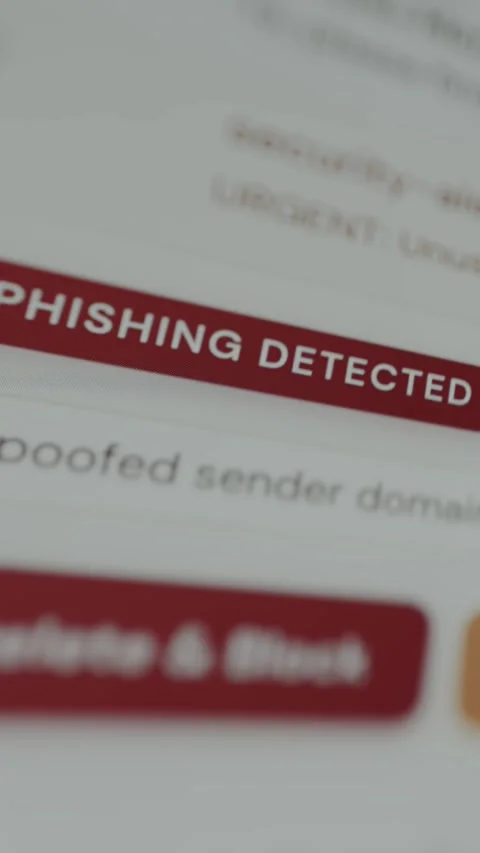 Email security interface showing Phishing Detected alert with action button Stock Footage 333372949