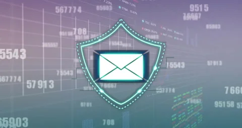 Email security shield animation over financial data charts and graphs Stock Footage 304767257