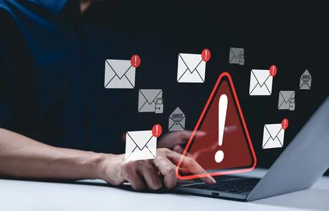 Email security warning notification concept. Stock Photos