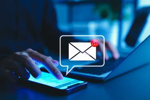 Email security warning notification concept. Stock Photos