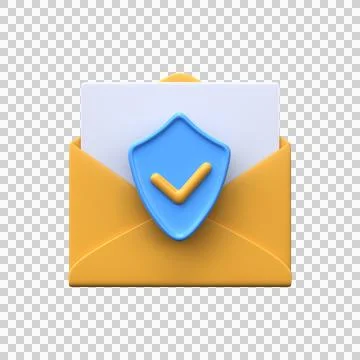 Email security. Yellow envelope with shield icon Stock Illustration