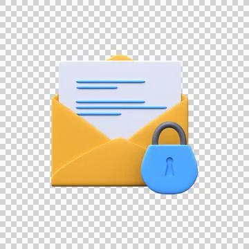 Email security. Yellow envelope with shield icon Stock Illustration