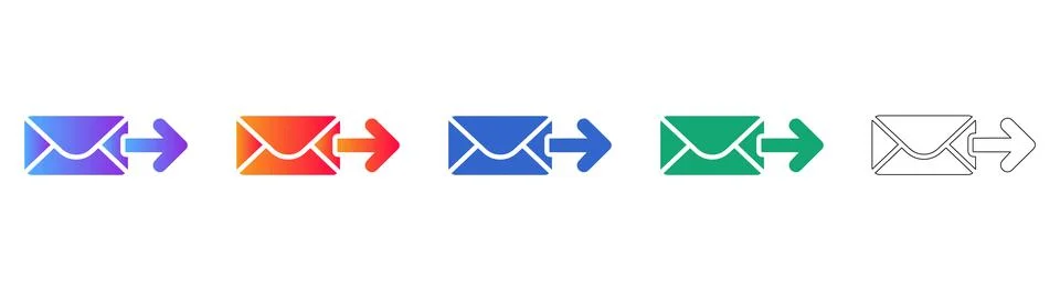 Email Send Message Icons in Vibrant Gradients and Outline Styles Stock Illustration