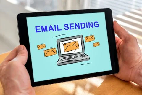 Email sending concept on a tablet Stock-Fotos