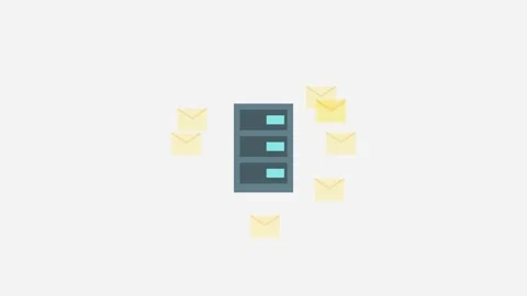 Email Server Motion Graphic Animation of Envelopes Flying Around Data Server Stock Footage 342300348