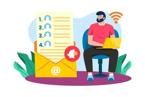 Email service enables users to create and manage contact lists. Stock Illustration