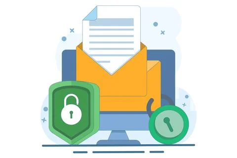 Email service security concept, Electronic email messages as part of business. Stock Illustration