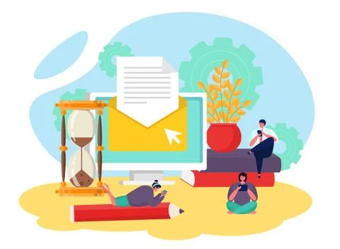 Email service, send letter vector illustration. Mail marketing, flat newsletter Stock Illustration
