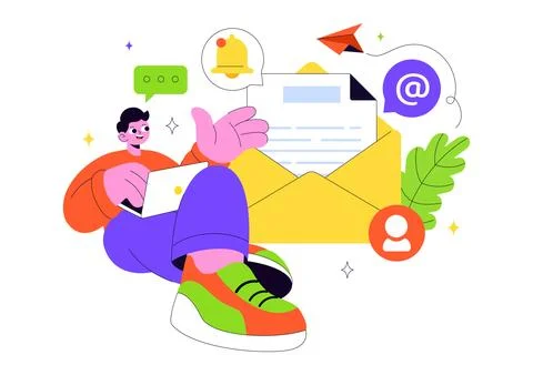 Email Service Vector Illustration Featuring File Correspondence Delivery, E.. Stock Illustration