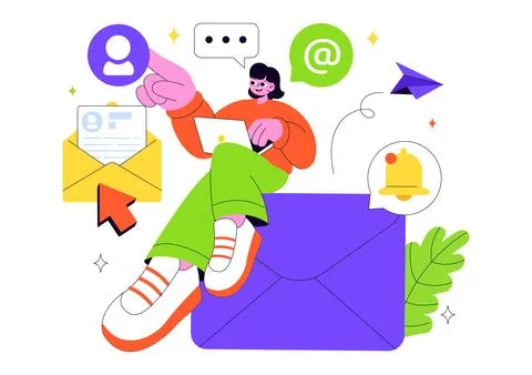 Email Service Vector Illustration Featuring File Correspondence Delivery, E.. Stock Illustration