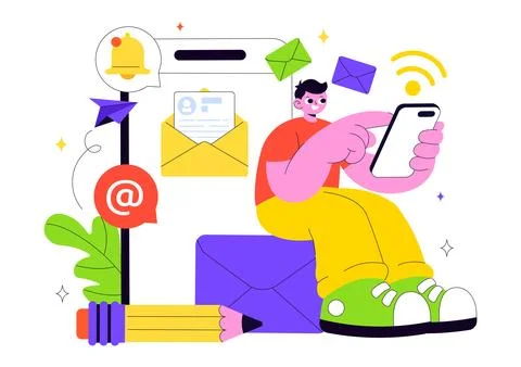 Email Service Vector Illustration Featuring File Correspondence Delivery, E.. Stock Illustration