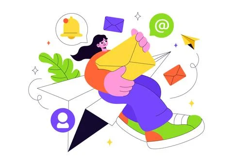 Email Service Vector Illustration Featuring File Correspondence Delivery, E.. Stock Illustration