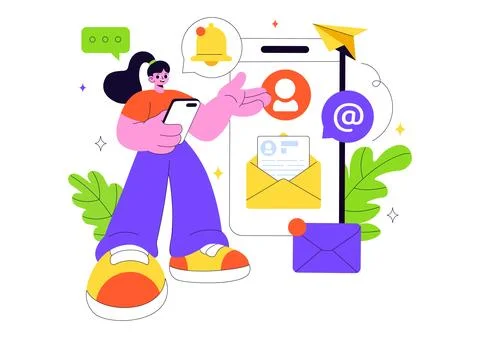 Email Service Vector Illustration Featuring File Correspondence Delivery, E.. Stock Illustration