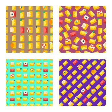Email set of seamless pattern vector illustration. Open and closed envelopes イラスト素材