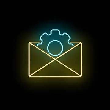 Email settings icon glowing in neon blue and yellow イラスト素材